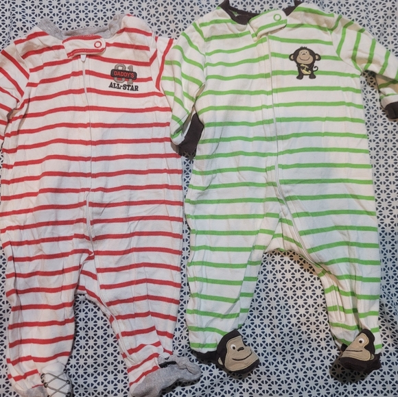 6 Piece Baby Boy 3 Months Long Sleeve Footed Pajamas - Picture 2 of 11